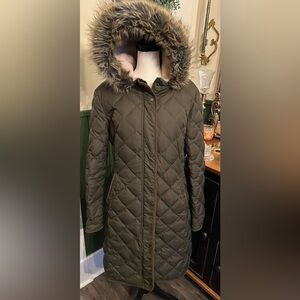 Lauren Ralph Lauren | Faux-Fur-Trim Hooded Down Puffer Coat Olive Green Medium